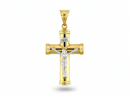 Złoty dwukolorowy krzyżyk duży zawieszka wisiorek
