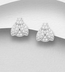 Srebrne kolczyki 925 z diamentowymi cyrkoniami - biedronki