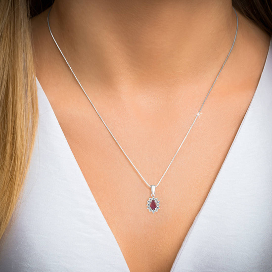 Zestaw srebrny 925 naszyjnik i kolczyki z rubinami i diamentowymi cyrkoniami