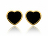 Złote kolczyki serca na sztyfcie z czarnym wypełnieniem
