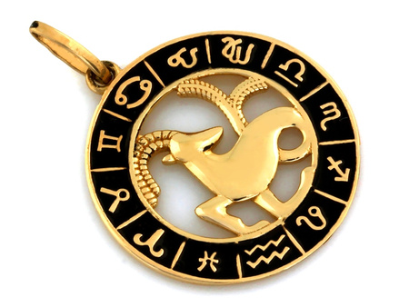 Zawieszka złota Koziorożec zodiak z czarną emalią