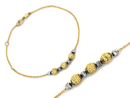 Bransoletka złota z dwukolorowymi kulkami