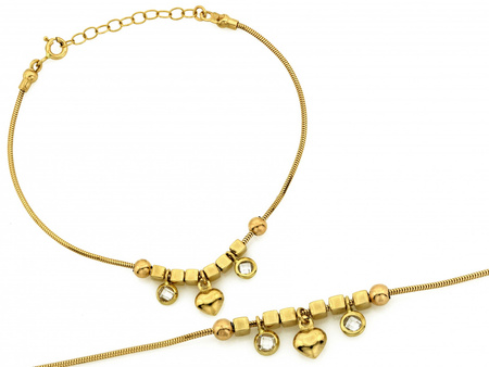 Bransoletka złota gruba linka z zawieszkami kostki kulki serce