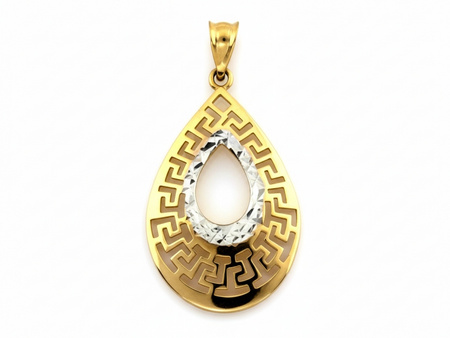 Złota zawieszka dwukolorowa z wycinanym greckim wzorem