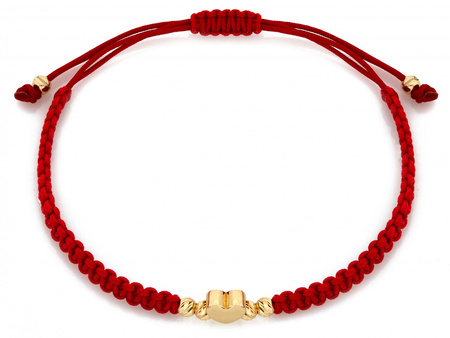 Bransoletka złota serce i kulki na czerwonym sznurku