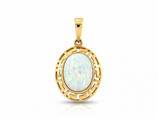 Zawieszka złota owalny opal  w ażurowej oprawie