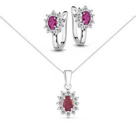 Zestaw srebrny 925 naszyjnik i kolczyki z rubinami i diamentowymi cyrkoniami