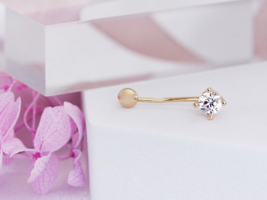 Kolczyk złoty piercing do pępka z cyrkonią