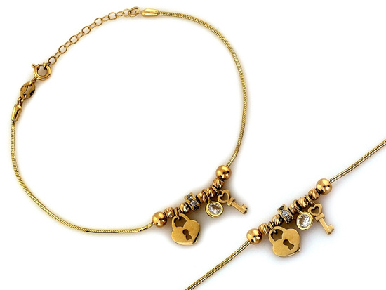 Bransoletka złota z zawieszkami z sercem kluczem