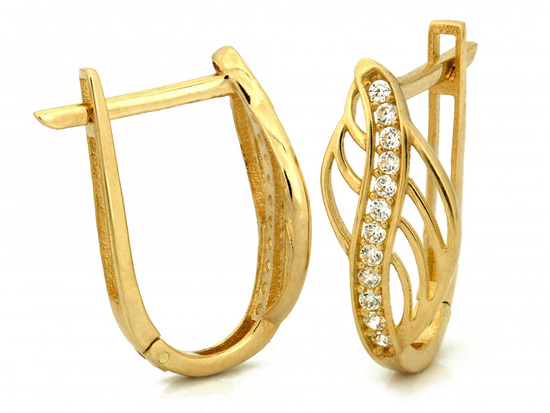 Kolczyki złote angielskie ażurowe z cyrkoniami