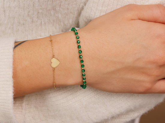 Bransoletka złota zielone szmaragdy syntetyczne