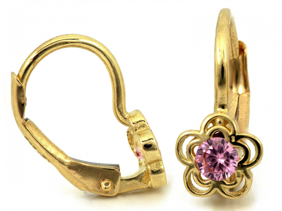 Kolczyki złote angielskie delikatne z kwiatkiem dla dziewczynki