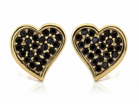Złote kolczyki serce z czarnymi cyrkoniami