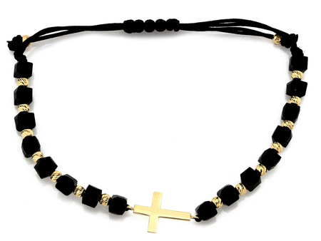 Bransoletka ze złotymi kulkami krzyżykiem i czarnymi kostkami