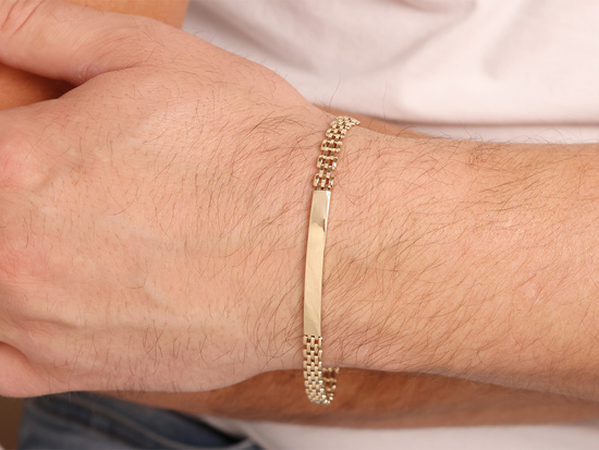 Bransoletka złota męska z blaszką pod grawer