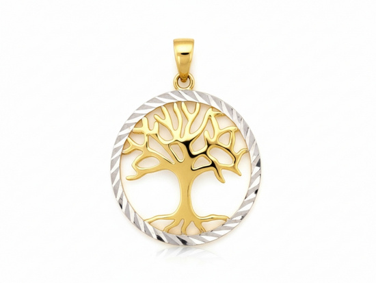 Zawieszka złota dwukolorowe drzewko szczęścia duża okrągła