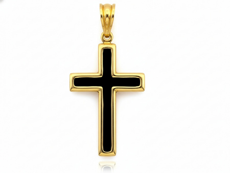 Złoty krzyżyk z czarną emalią zawieszka