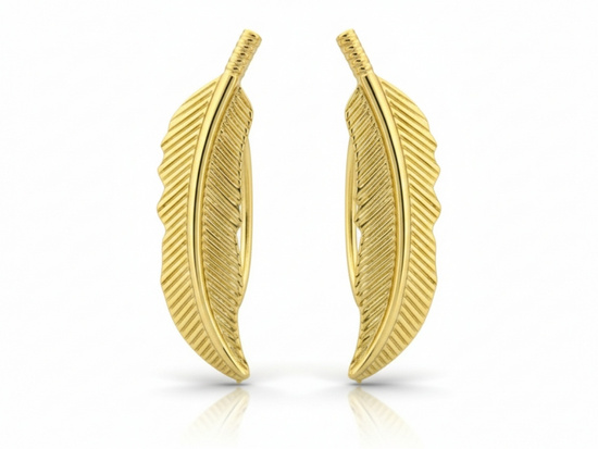 Złote kolczyki nausznica piórko