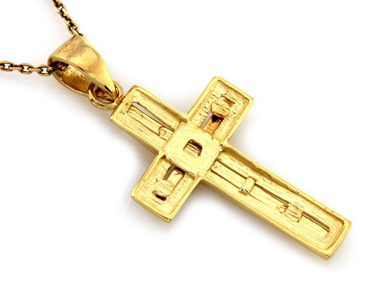 Dwukolorowy krzyżyk złoty na łańcuszek zawieszka