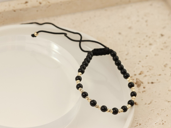 Złote i czarne kulki bransoletka czarna sznurkowa