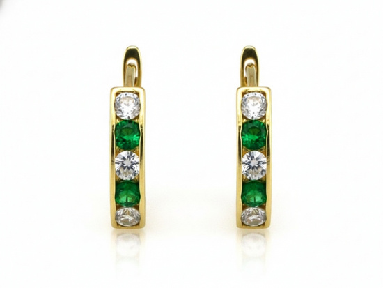 Złote kolczyki dla dziecka z zielonymi cyrkoniami