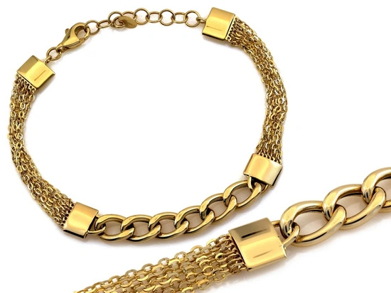 Bransoletka złota szeroka z łączonych łańcuszków elementowa