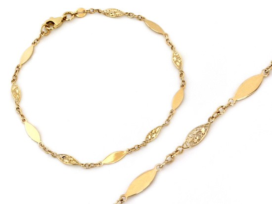 Złota bransoletka elementowa z podłużnymi elementami