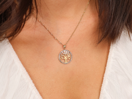 Złota zawieszka drzewko szczęścia diamentowane