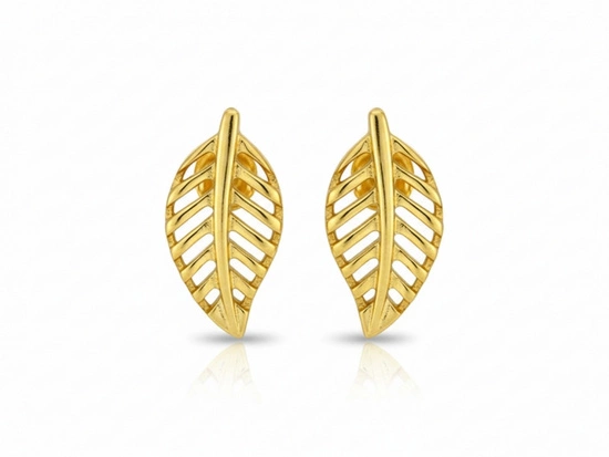 Kolczyki złote sztyfty liście listki