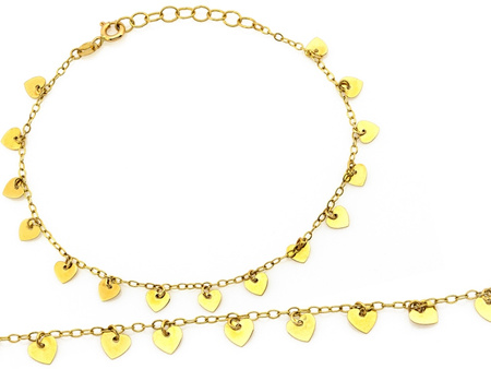 Bransoletka złota łańcuszkowa z wiszącymi sercami