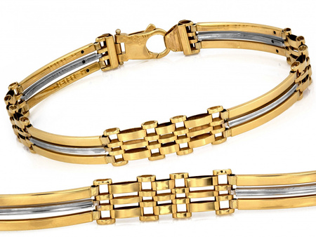Bransoleta złota ze sztywnych elementów dwukolorowa męska