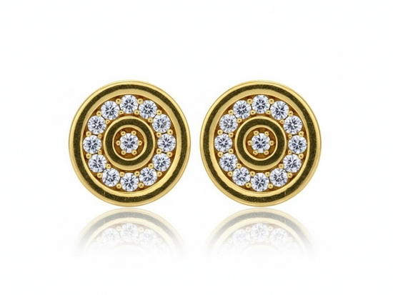 Złote kolczyki okrągłe wkrętki z cyrkoniami