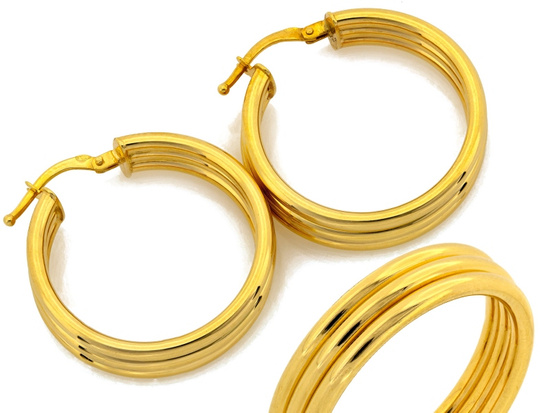 Kolczyki złote potrójne koła 27mm