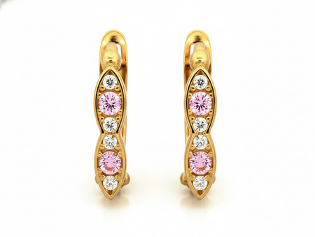 Kolczyki złote z różowymi cyrkoniami idealne dla dziewczynki