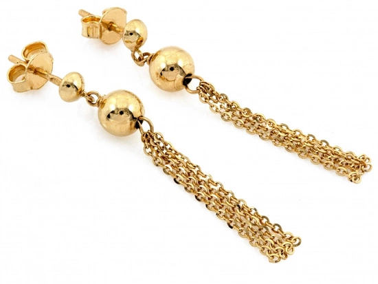 Kolczyki złote długie wiszące z kulkami i łańcuszkami
