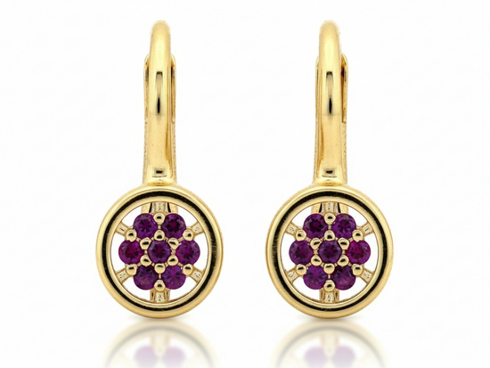 Kolczyki złote angielskie delikatne z czerwonymi cyrkoniami