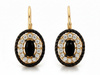 Kolczyki złote owalne z cyrkoniami z onyksem z czarnym rodem