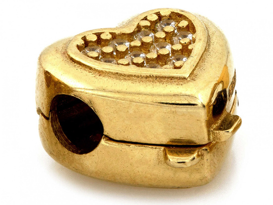 Zawieszka złoty charms serce z cyrkoniami beads do bransoletki