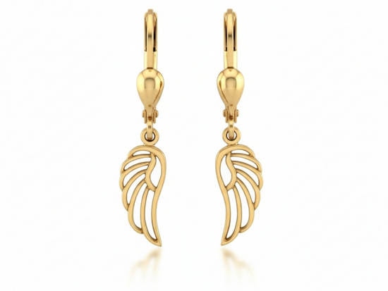Kolczyki złote angielskie z wiszącymi skrzydłami
