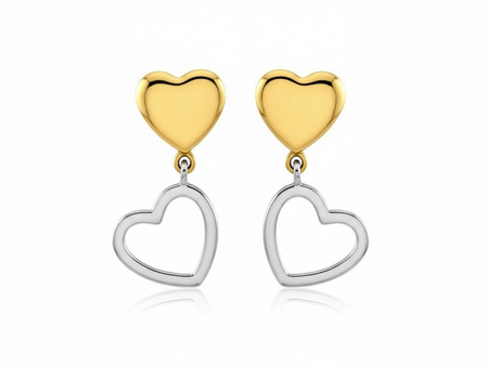 Kolczyki złote dwa serca w dwóch kolorach delikatne