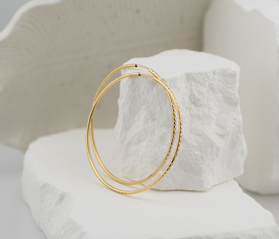 Złote kolczyki 375 koła 53 mm, diamentowane szarniry