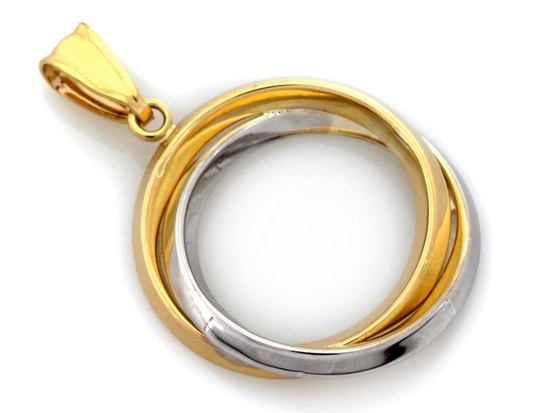 Złota zawieszka dwie obrączki z cyrkoniami