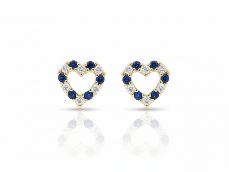 Subtelne złote kolczyki serce z cyrkoniami na sztyfcie