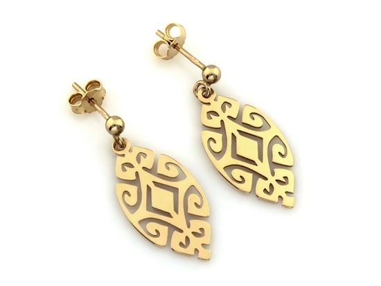 Złote kolczyki długie ażurowe blaszki