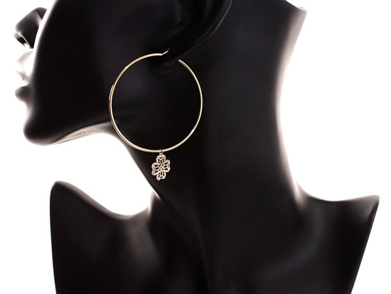 Kolczyki złote koła 40mm z ażurową koniczyną