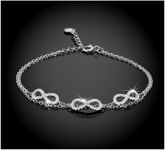 Bransoletka srebrna 925 z diamentowymi cyrkoniami - nieskończoność 