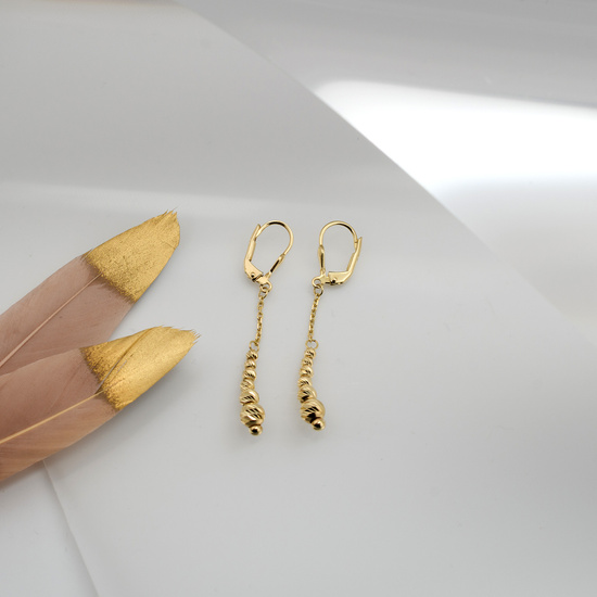 Złote kolczyki 585 diamentowane kuleczki - wiszące