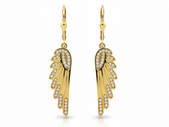 Kolczyki złote długie wiszące skrzydła