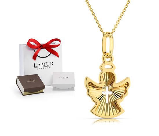 Złoty naszyjnik 585 - aniołek z krzyżykiem