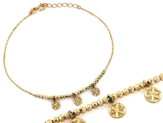 Bransoletka złota łańcuszek z kuleczkami i zawieszkami